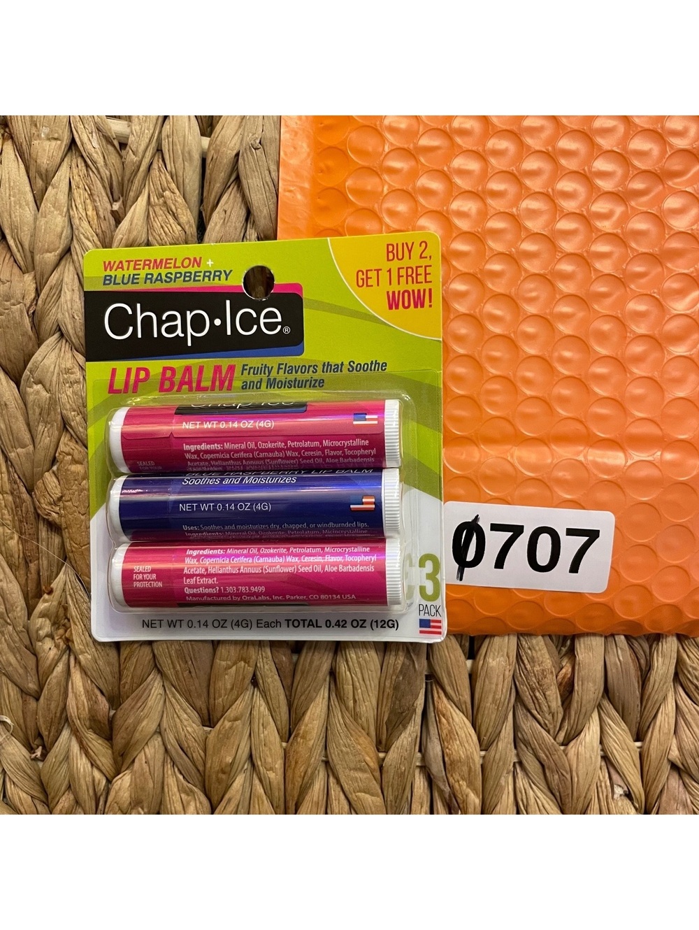 ✅Chap-Ice Watermelon & Blue Raspberry Lip Balm 3 Pack #️⃣707